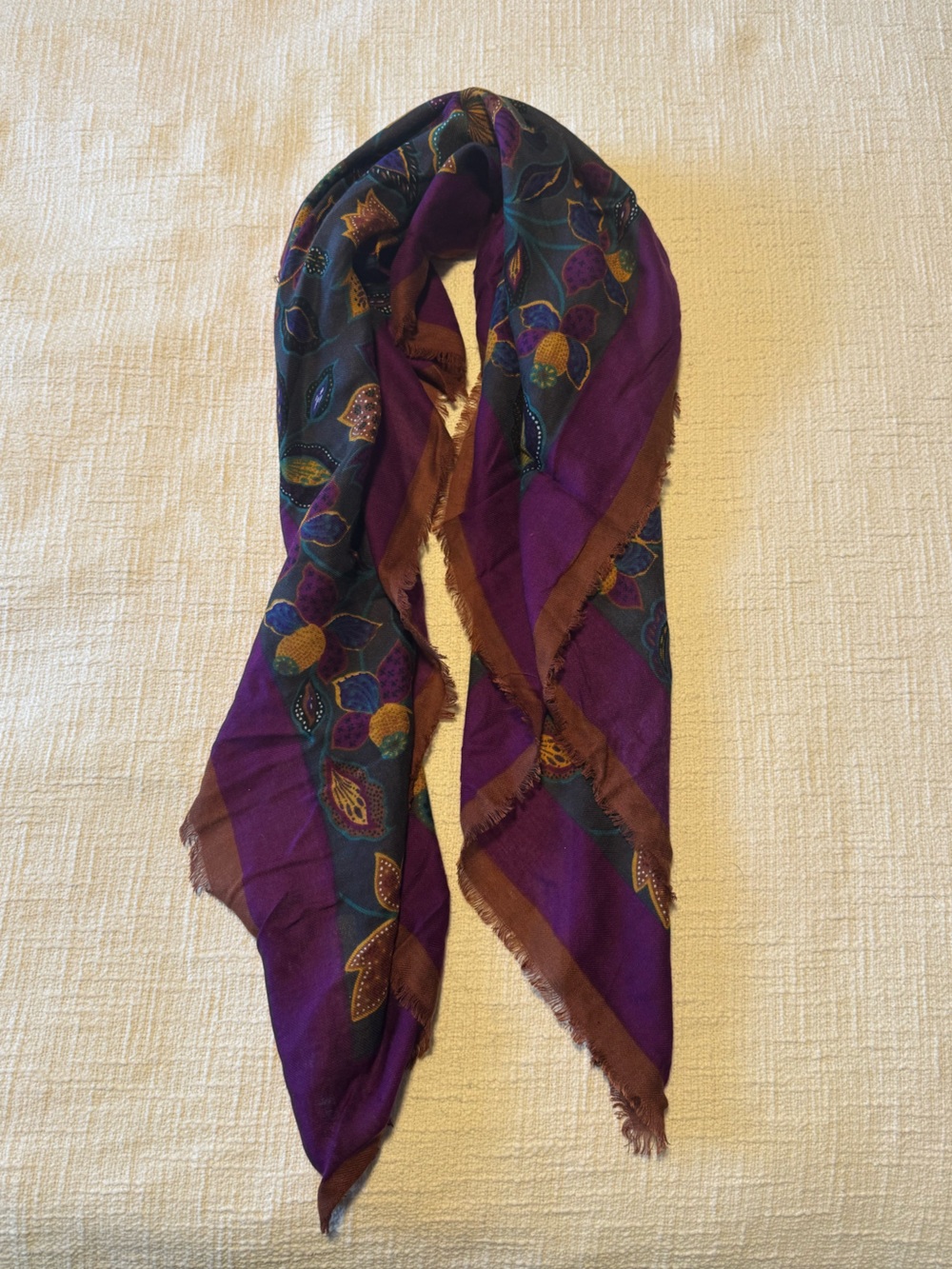 Symphony Multicolor Floral Square Scarf with Purple Border